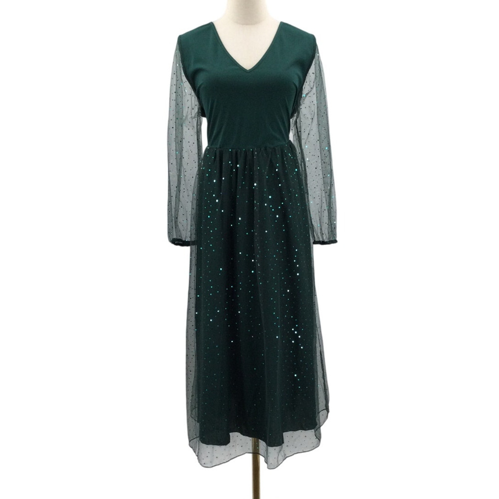 BloomChic Green Midi Dress with Sheer Sleeves - Picture 3 of 12